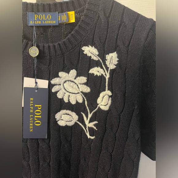 NWT - Lauren Ralph Lauren Embroidered Cable-Knit Sweater; Size Small - Picture 5 of 6